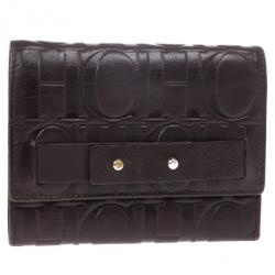 Pre Owned Carolina Herrera Monogram Embossed Flap Wallet
