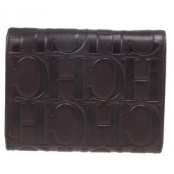 Pre Owned Carolina Herrera Monogram Embossed Flap Wallet