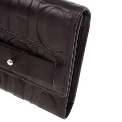 Pre Owned Carolina Herrera Monogram Embossed Flap Wallet