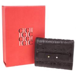 Pre Owned Carolina Herrera Monogram Embossed Flap Wallet