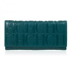 Pre Owned Carolina Herrera Teal Embossed Leather Continental Wallet