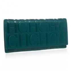 Pre Owned Carolina Herrera Teal Embossed Leather Continental Wallet
