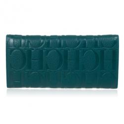 Pre Owned Carolina Herrera Teal Embossed Leather Continental Wallet