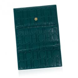 Pre Owned Carolina Herrera Teal Embossed Leather Continental Wallet