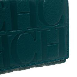 Pre Owned Carolina Herrera Teal Embossed Leather Continental Wallet