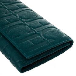 Pre Owned Carolina Herrera Teal Embossed Leather Continental Wallet