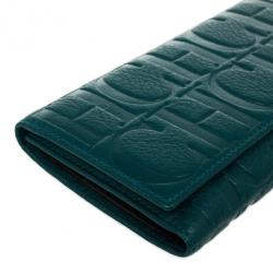 Pre Owned Carolina Herrera Teal Embossed Leather Continental Wallet