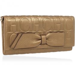 Pre Owned Carolina Herrera CH Bronze Leather Gigi Continental Wallet