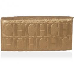 Pre Owned Carolina Herrera CH Bronze Leather Gigi Continental Wallet