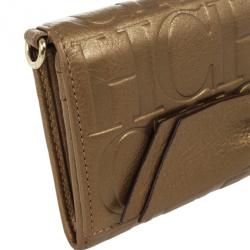 Pre Owned Carolina Herrera CH Bronze Leather Gigi Continental Wallet