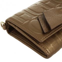 Pre Owned Carolina Herrera CH Bronze Leather Gigi Continental Wallet