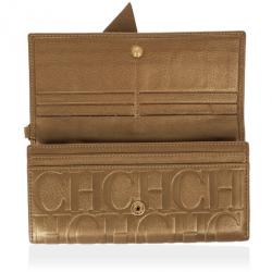 Pre Owned Carolina Herrera CH Bronze Leather Gigi Continental Wallet