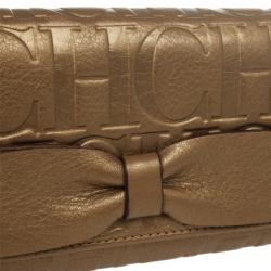 Pre Owned Carolina Herrera CH Bronze Leather Gigi Continental Wallet