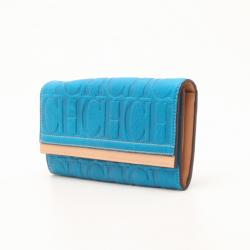 Pre Owned Carolina Herrera Blue Embossed Leather Continental Wallet