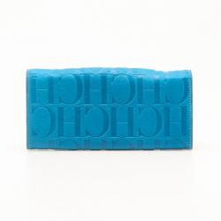 Pre Owned Carolina Herrera Blue Embossed Leather Continental Wallet