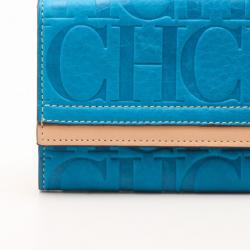 Pre Owned Carolina Herrera Blue Embossed Leather Continental Wallet