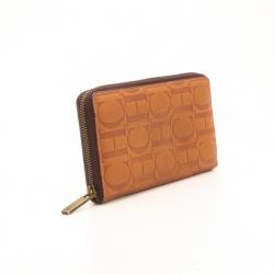 Pre Owned Carolina Herrera Brown Embossed Leather Zippy Wallet