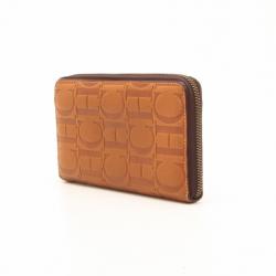 Pre Owned Carolina Herrera Brown Embossed Leather Zippy Wallet