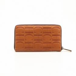 Pre Owned Carolina Herrera Brown Embossed Leather Zippy Wallet