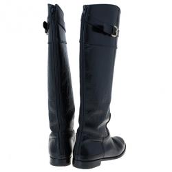 Pre Owned Carolina Herrera Black Patent Leather Monogram Knee Boots Size 39
