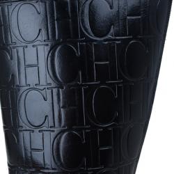 Pre Owned Carolina Herrera Black Patent Leather Monogram Knee Boots Size 39