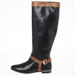 Pre Owned Carolina Herrera Black &amp; Brown Leather Knee Length Boots Size 38