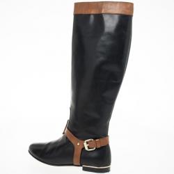 Pre Owned Carolina Herrera Black &amp; Brown Leather Knee Length Boots Size 38