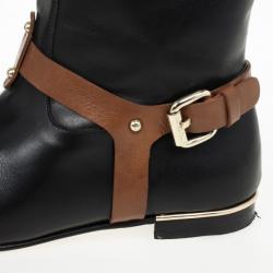Pre Owned Carolina Herrera Black &amp; Brown Leather Knee Length Boots Size 38