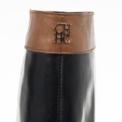 Pre Owned Carolina Herrera Black &amp; Brown Leather Knee Length Boots Size 38