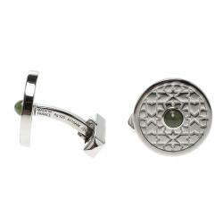 Pre Owned Cartier Middle East Exclusivities Mashrabiya Motif Nephrite Jade Silver Cufflinks