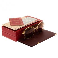 Cartier Gold Rimmed Wooden Round Bagatelle Sunglasses