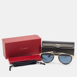 Pre Owned Cartier Black/Gold Santos de Cartier Aviator Sunglasses