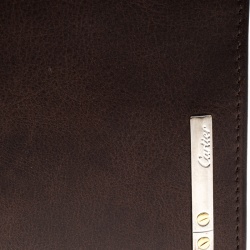 Pre Owned Cartier Brown Leather Santos De Cartier Bifold Wallet