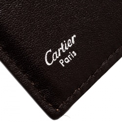 Pre Owned Cartier Brown Leather Santos De Cartier Bifold Wallet