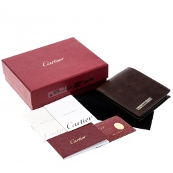 Pre Owned Cartier Brown Leather Santos De Cartier Bifold Wallet