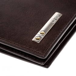 Pre Owned Cartier Brown Leather Santos De Cartier Bifold Wallet