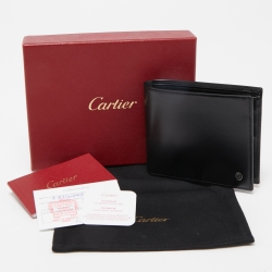 Pre Owned Cartier Black Leather Logo Bifold Wallet