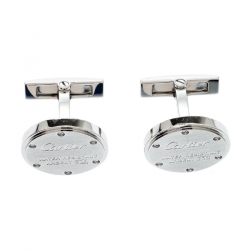 Cartier Water Resistant Decor Silver Round Cufflinks