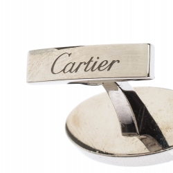 Cartier Double C Logo Black Enamel Silver Cufflinks