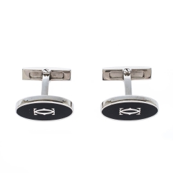 Cartier Double C Logo Black Enamel Silver Cufflinks