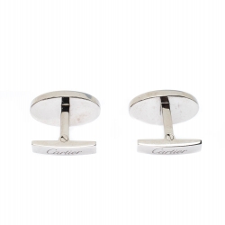 Cartier Double C Logo Black Enamel Silver Cufflinks