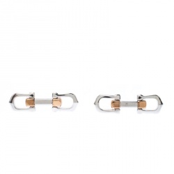 Cartier Elongated C Shape Rose Gold Finish Silver Decor Cufflinks