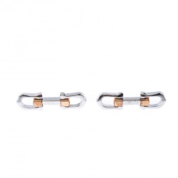 Cartier Elongated C Shape Rose Gold Finish Silver Decor Cufflinks