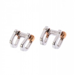 Cartier Elongated C Shape Rose Gold Finish Silver Decor Cufflinks