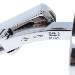Cartier Double C Logo Decor Silver Oval Cufflinks 