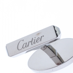 Cartier Double C Logo Decor Silver Oval Cufflinks 
