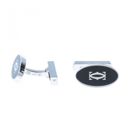 Cartier Double C Logo Decor Silver Oval Cufflinks 