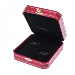 Cartier Double C Logo Decor Silver Oval Cufflinks 