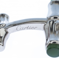 Cariter Bamboo Decor Green Stone Inlay Silver Cufflinks