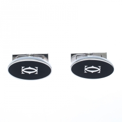 Cartier Double C Logo Decor Silver Oval Cufflinks